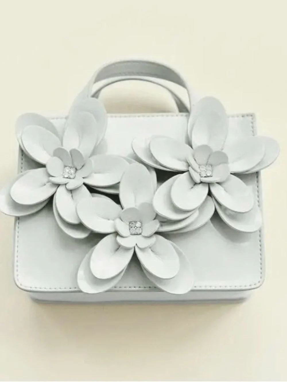 Zara Girls' Floral And Rhinestones Applique Crossbody Bag - Light Blue NWT